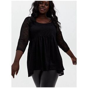 Torrid scoop neck black lace 2x full figure babydoll top
